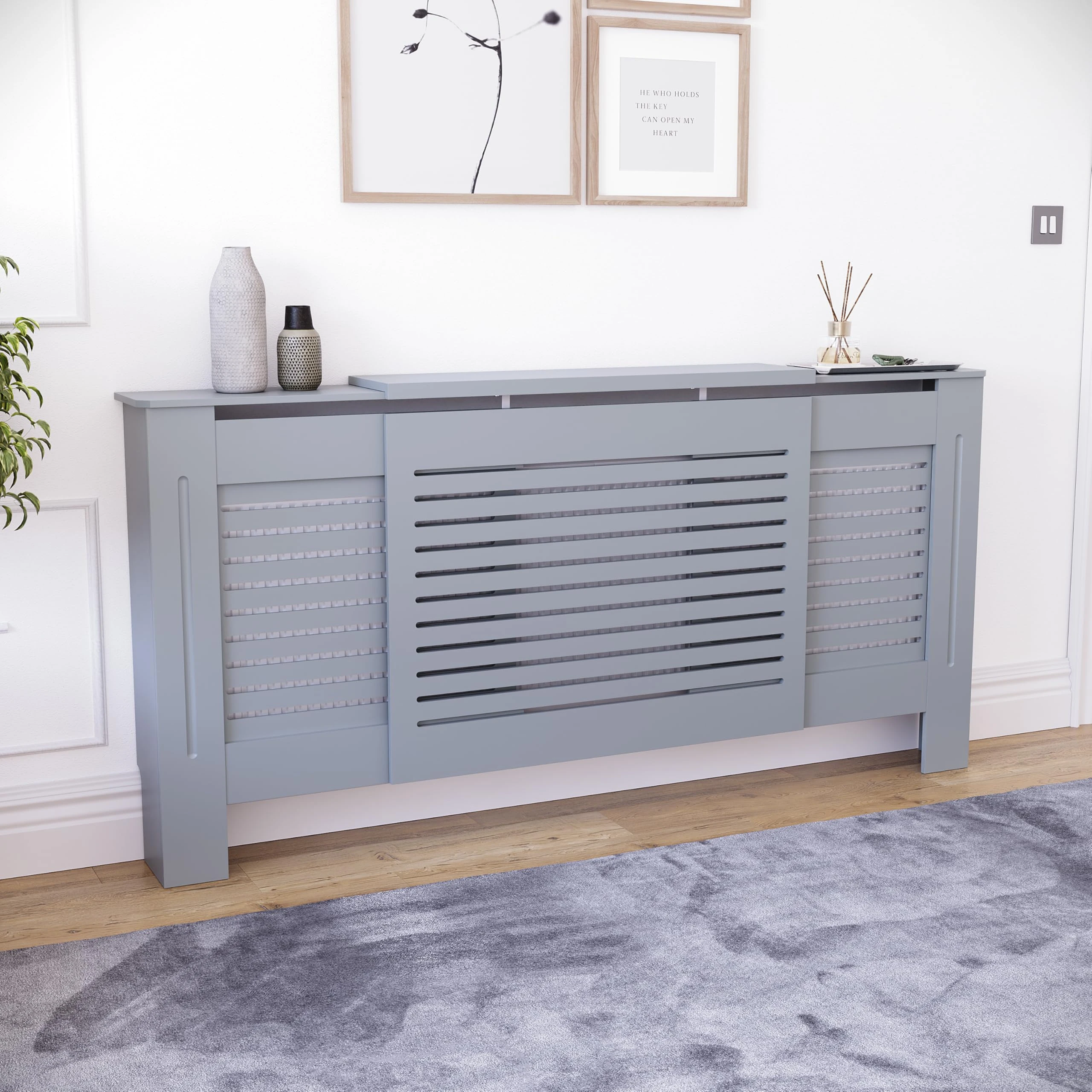 Vida Designs Milton Adjustable Grey Radiator Cover | Modern Slatted Heating Cabinet, Easy DIY Fit, Ideal for Living Room, Hallway or Bathroom
