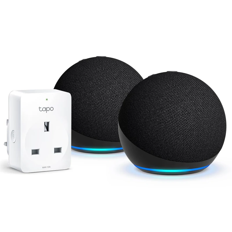 Echo Dot (5th generation) | Charcoal, 2-pack + Tapo P110M Smart Plug with Energy Monitoring, Works with Alexa - Smart Home Starter Kit, with Alexa+ Early Access