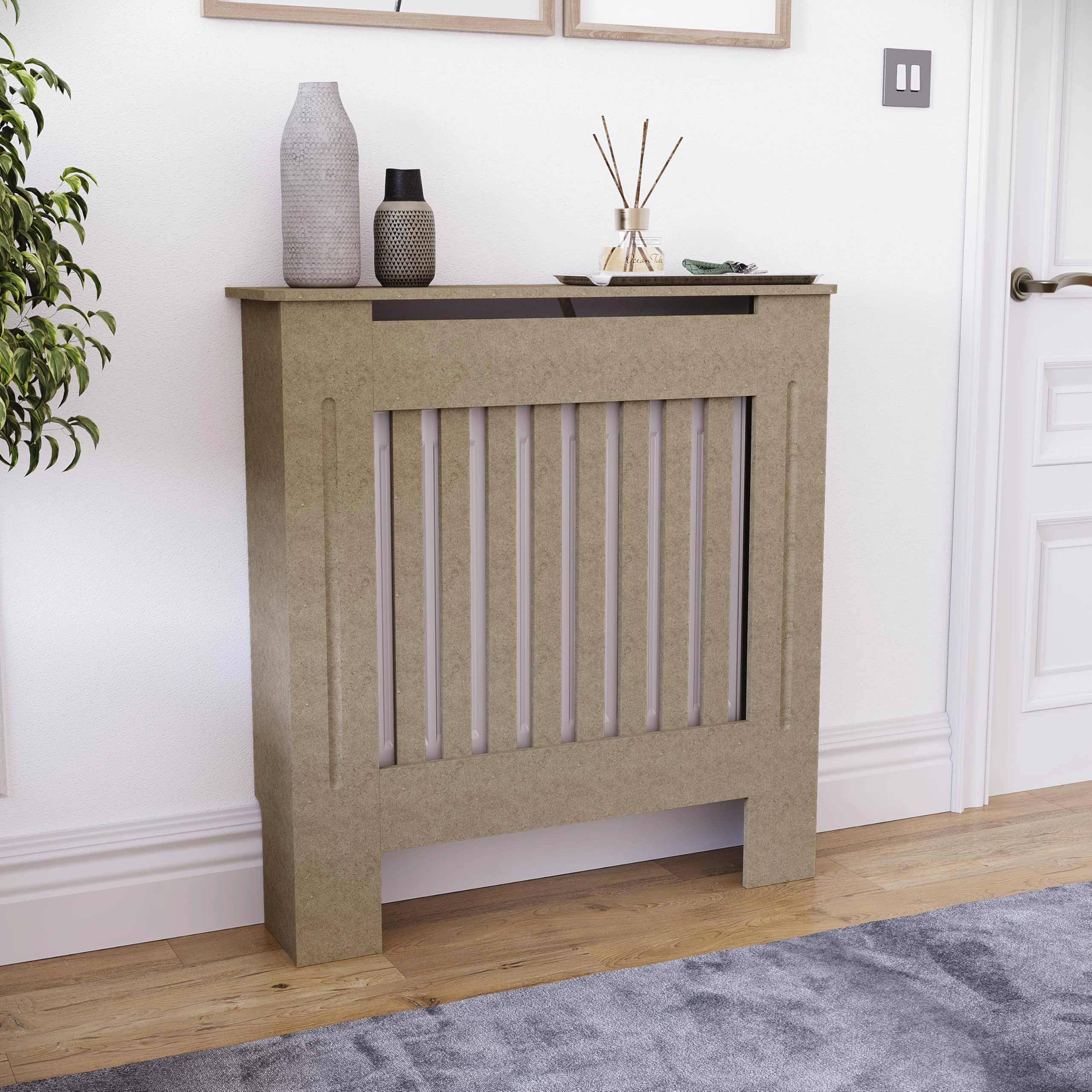 Vida Designs Chelsea Small Unfinished Radiator Cover | Modern Slatted Heating Cabinet, Easy DIY Fit, Ideal for Living Room, Hallway or Bathroom