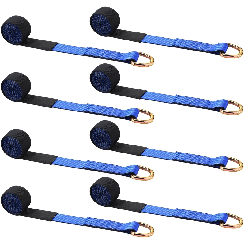 Wowangce 8Pack 2'' X 8ft Tow Truck Straps Lasso Wheel Lift Straps Lasso Tow Strap with D Ring 11, 000 Lbs Break Strength Auto Tie Down Auto Hauler for Trailer Truck Tie(Blue)