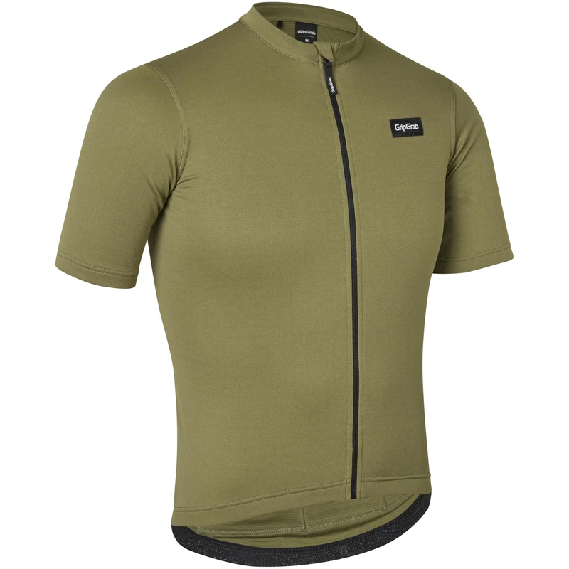 GripGrab EXPLR Merinotech Short Sleeve Cycling Jersey Summer Road MTB Gravel Bike Cycle Top with Merino Wool Full Zip Olive Green