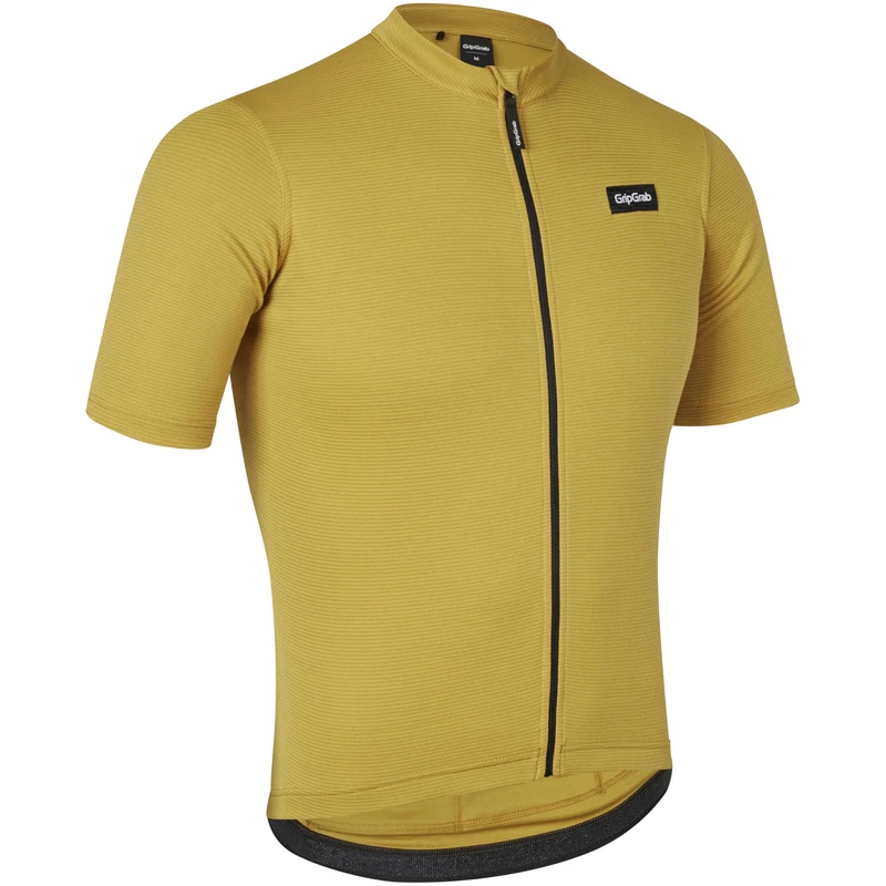 GripGrab EXPLR Merinotech Short Sleeve Cycling Jersey Summer Road MTB Gravel Bike Cycle Top with Merino Wool Full Zip Mustard Yellow