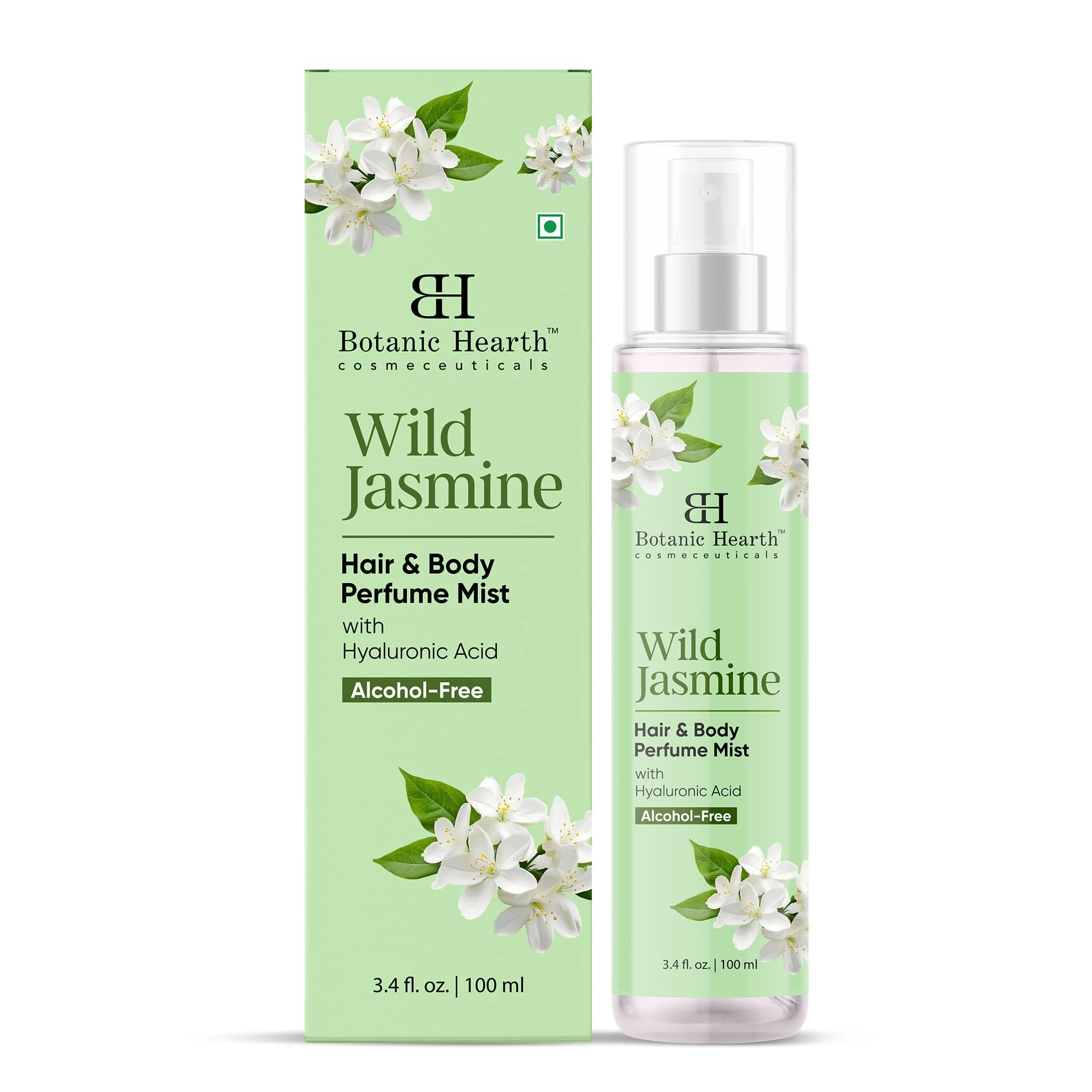 Botanic Hearth Wild Jasmine Hair & Body Perfume Mist with Hyaluronic Acid, Alcohol-Free, Long Lasting Hydrating Body & Hair Spray, 3.4 fl oz / 100 ml