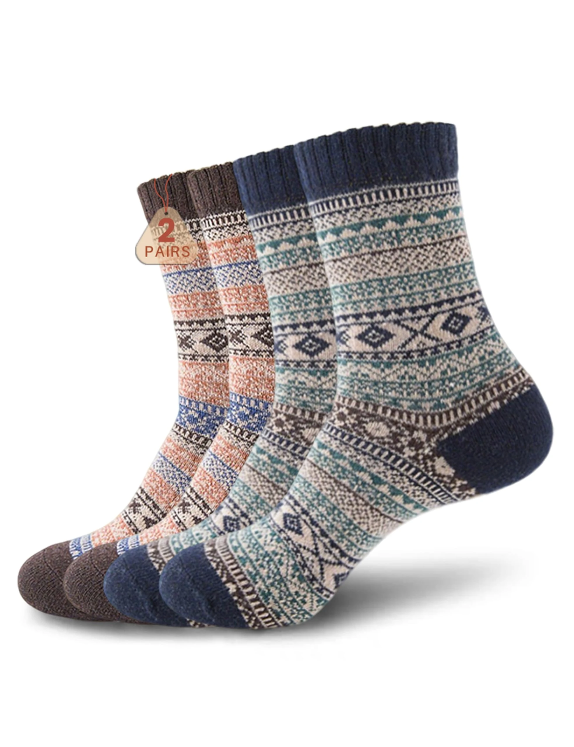 Men’s Winter Socks Crew Cabin Warm Thick Knit Cozy Soft Casual Vintage Winter Wool Cotton Athletic Casual Gifts Man Sock, Navy+coffee, One Size