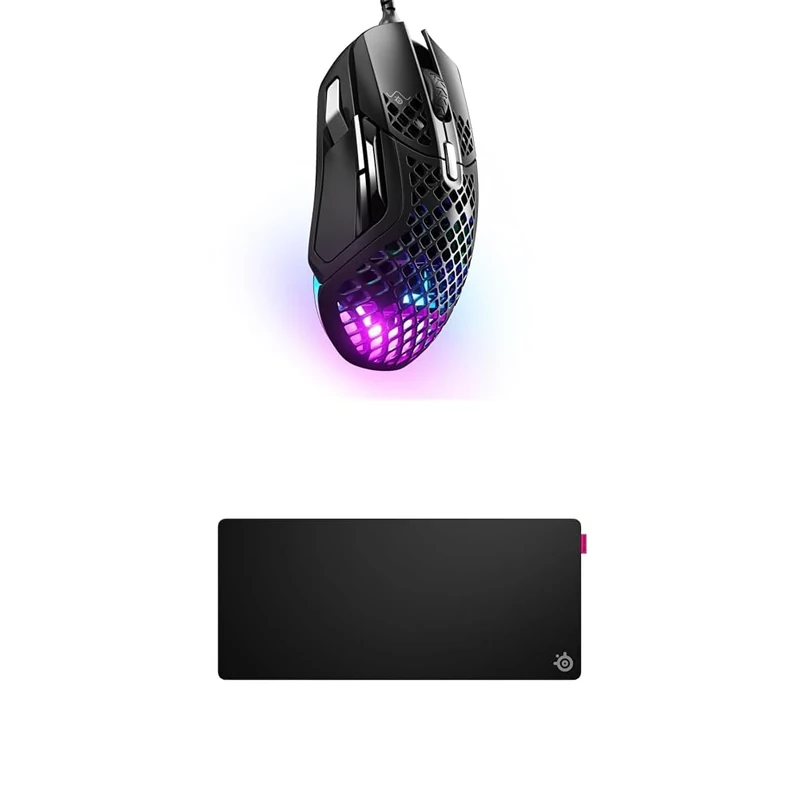 SteelSeries Aerox 5 - Holey RGB Gaming Mouse - Ultra-lightweight Water Resistant Design - 18K DPI TrueMove Air Optical Sensor QcK XL Performance Speed Gaming Mousepad 900x400mm