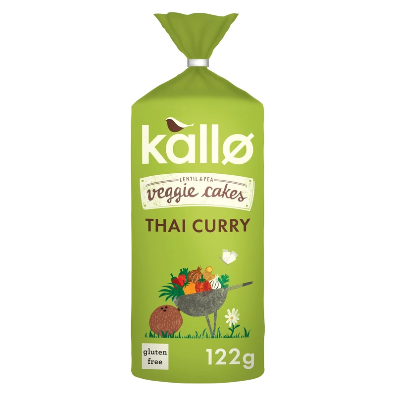 Kallo Thai Curry Veggie Cakes, Lentil & Pea Puffed Crackers Made From Plants, Coconut Curry, Low Fat Healthy Snacks, Vegetarian Friendly, Gluten Free, No Artificial Flavours, Single Pack 1 x 122 g