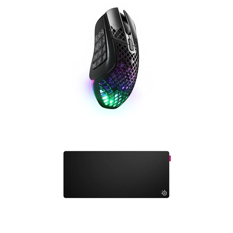 SteelSeries Aerox 9 Wireless - Holey RGB Gaming Mouse - Ultra-lightweight Water Resistant Design - 18 Programmable Buttons - 18K DPI QcK XL Performance Speed Gaming Mousepad 900x400mm
