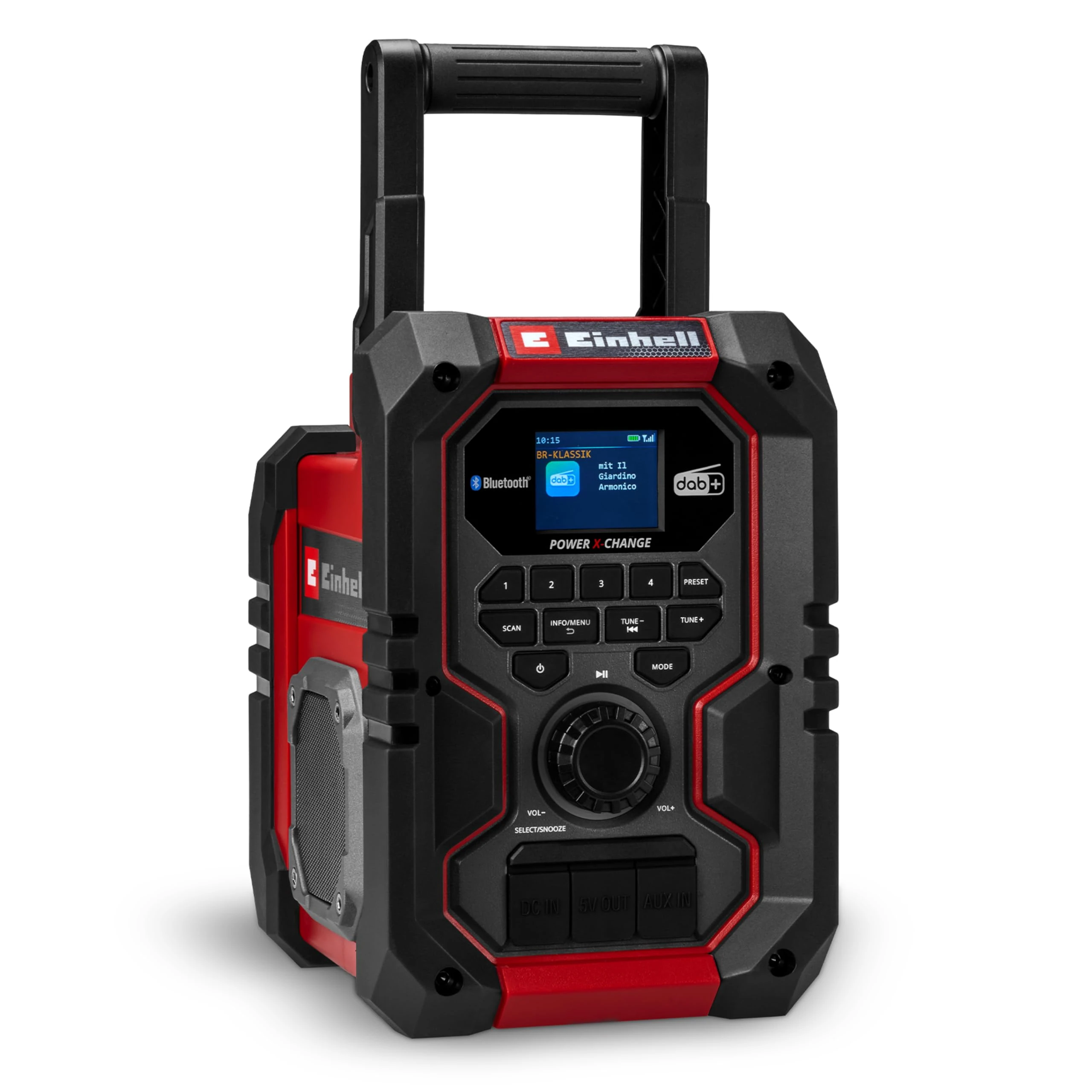 Einhell cordless building site radio TE-CR 18 Li DAB+/FM/BT - Solo Power X-Change (18 V, DAB+, FM, Bluetooth, AUX, USB, automatic station search, TFT colour display, IP65, without battery)