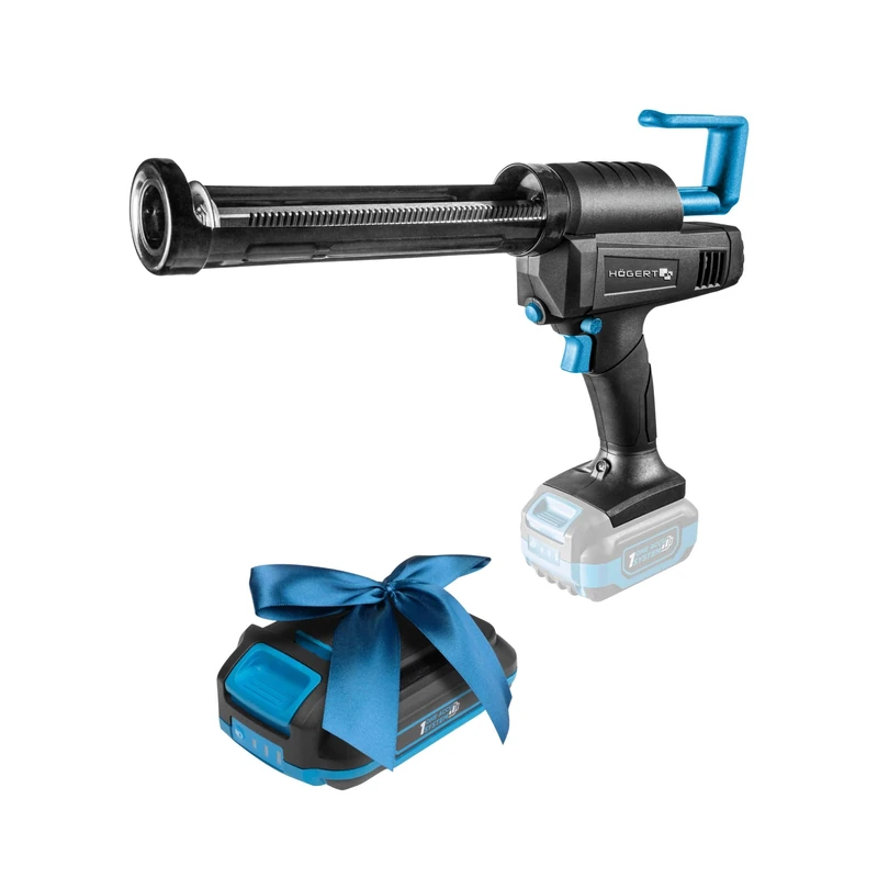 HÖGERT TECHNIK Battery Cartridge Press 18 V, 2500 N Pressing Force, Drip Stop System, 300 ml Capacity, Soft Handle, Overheating Protection, Ideal for Sealants and Adhesives + Promo 2.0 Ah Battery