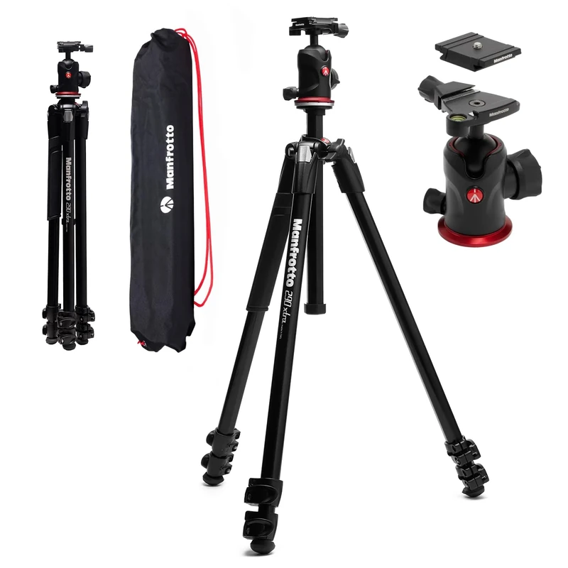Manfrotto 290XTRA Aluminium Tripod Kit with 496 Ball Head, 3-Section Legs, 4 Angles Position, Quick Lever Locks, Arca-Swiss Plate, 10kg Payload, Shoulder Bag, for DSLR, Mirrorless, Compact Cameras