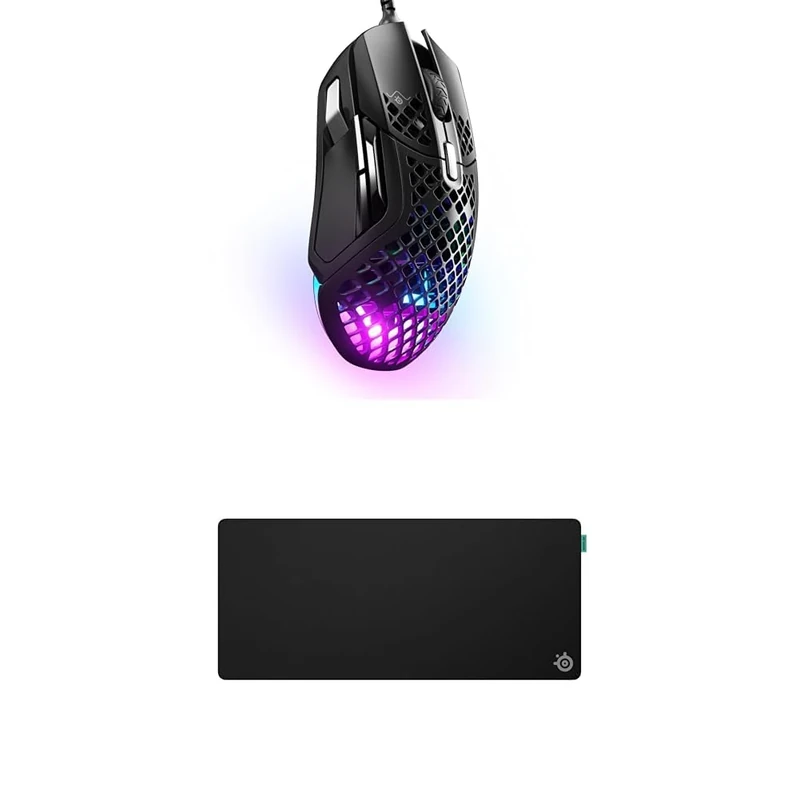 SteelSeries Aerox 5 - Holey RGB Gaming Mouse - Ultra-lightweight Water Resistant Design - 18K DPI TrueMove Air Optical Sensor QcK XL Performance Balance Gaming Mousepad 900x400mm