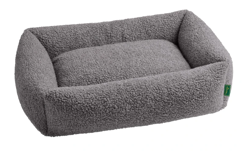 HUNTER KUMARA Dog Sofa Grey Cuddly Soft Teddy Plush Non-Slip Underside Reversible Inner Cushion Trendy Generous Filling Cover Machine Washable Size: 80 x 60 cm
