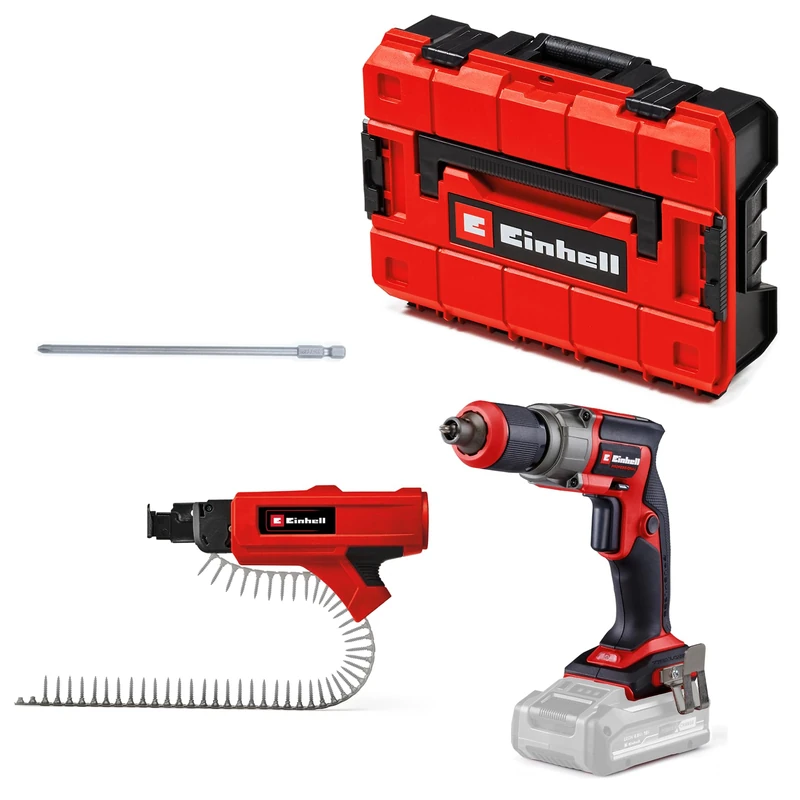 Einhell Professional Cordless Drywall Screwdriver TP-DY 18/32 Li BL + Magazine Power X-Change (18 V, brushless, Depth Stop, incl. Magazine Attachment, Two bits, E-Case, Without Battery)