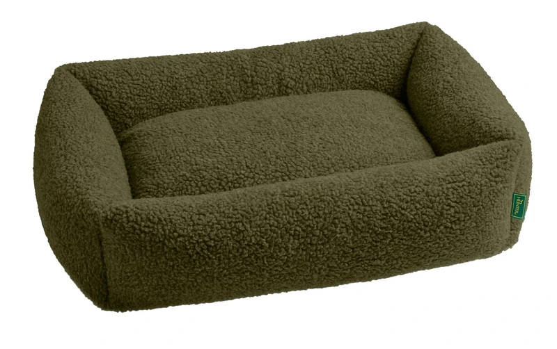 HUNTER KUMARA Dog Sofa Khaki Cuddly Soft Teddy Plush Non-Slip Bottom Reversible Inner Cushion Trendy Generous Filling Cover Machine Washable Size: 80 x 60 cm
