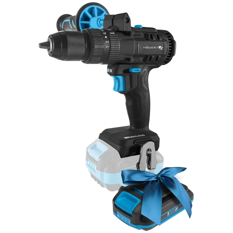 HÖGERT TECHNIK Brushless Cordless Impact Drill Screwdriver, 18 V, 80 Nm Torque, 13 mm Drill Chuck, 21 + 1 Torque Levels, LED Lighting, Metal Drive + Promo 2.0 Ah Battery