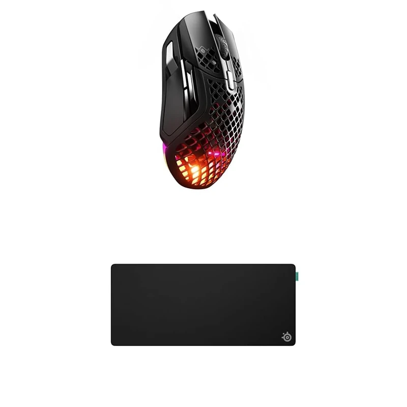 SteelSeries Aerox 5 Wireless - Holey RGB Gaming Mouse - Ultra-light Water Resistant Design - 18K DPI TrueMove Air Optical Sensor QcK XL Performance Balance Gaming Mousepad 900x400mm