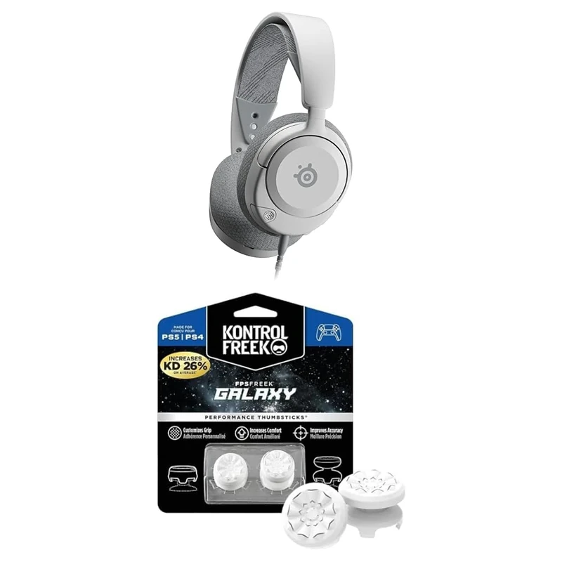SteelSeries Arctis Nova 1P for PlayStation - PS5 Gaming Headset - Hi-Fi Drivers - 360° Spatial Audio + KontrolFreek FPS Freek Galaxy White for PlayStation (PS4/PS5 Controller) Performance Thumbsticks