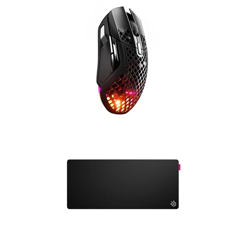 SteelSeries Aerox 5 Wireless - Holey RGB Gaming Mouse - Ultra-light Water Resistant Design - 18K DPI TrueMove Air Optical Sensor QcK XL Performance Speed Gaming Mousepad 900x400mm