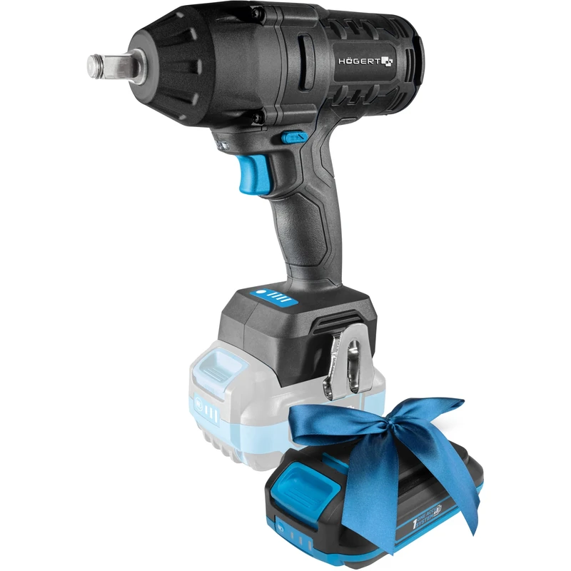 Högert Technik Cordless Impact Wrench 18 V, 600 Nm Torque, 900 Nm Breakaway Torque, Brushless Motor, ½ Inch Square Handle, LED Lighting, Metal Gear + Promo 2.0 Ah Battery