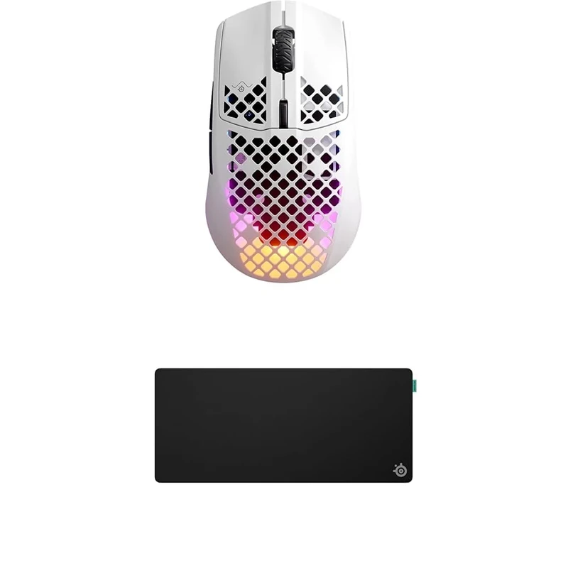 SteelSeries Aerox 3 Wireless Snow - Holey RGB Gaming Mouse - Ultralight Water Resistant Design - 18K DPI TrueMove Air Optical Sensor QcK XL Performance Balance Gaming Mousepad 900x400mm