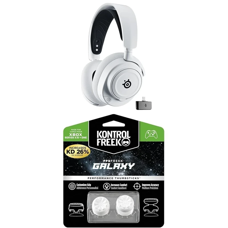 SteelSeries Arctis Nova 7X Wireless Xbox Series X/S Gaming Headset - Neodymium Magnetic Drivers - 38H Battery + KontrolFreek FPS Freek Galaxy White for Xbox Controller - Performance Thumbsticks