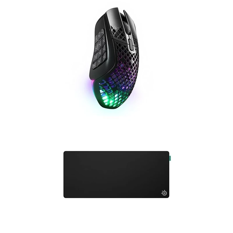 SteelSeries Aerox 9 Wireless - Holey RGB Gaming Mouse - Ultra-lightweight Water Resistant Design - 18 Programmable Buttons - 18K DPI QcK XL Performance Balance Gaming Mousepad 900x400mm