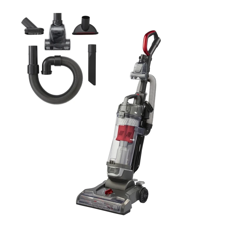 Morphy Richards MRXUPRIGHTFLEX PowerLite Stretch Upright Vacuum Cleaner, 4L, Lightweight, Multi-Cyclonic, Variable Height, LED Headlight, Crevice, Upholstery, Pet Turbo Tool, 9m Cord, Grey/Red,711000