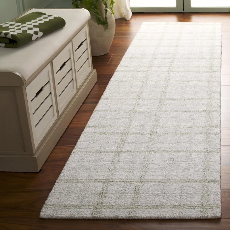 SAFAVIEH Contemporary Rug for Living Room, Dining Room, Bedroom - Abstract Collection, Short Pile, in Sage and Ivory, 69 X 274 cm - Image 1