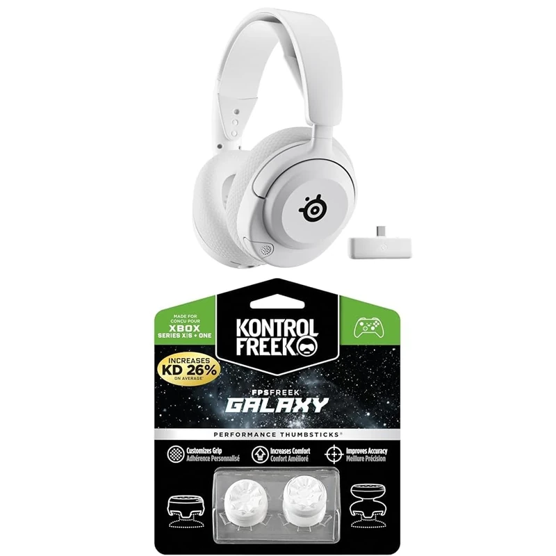 SteelSeries Arctis Nova 5X Wireless - Xbox Gaming Headset - 100+ Audio Presets via App - 60H Battery + KontrolFreek FPS Freek Galaxy White for Xbox One/Xbox Series X Controller Performance Thumbsticks