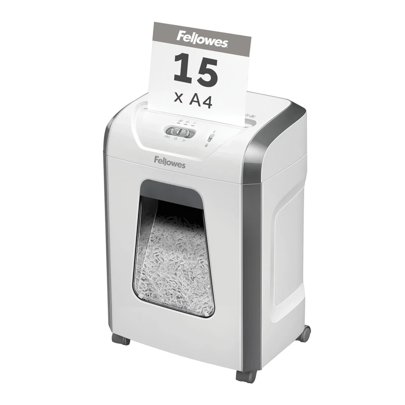 Fellowes Paper Shredder for Home Office Use - 15 Sheet Cross Cut Paper Shredder for Deskside Use - FS-15C Home Shredder with 19L Pull-out Bin - High Security P4 - Black