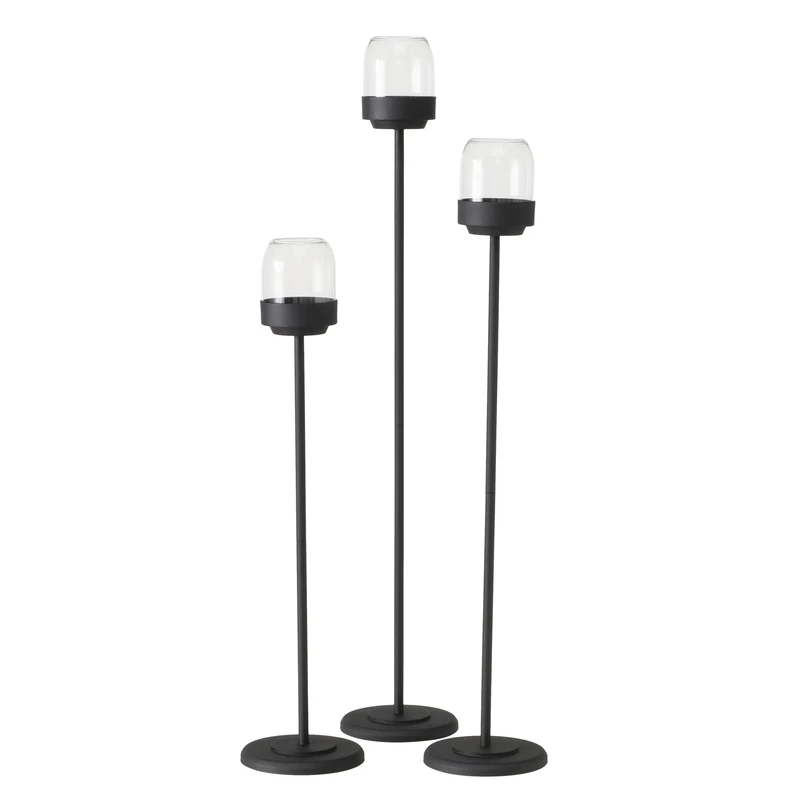 Boltze Senza 2052864 Lantern Set of 3 Black Iron Glass 87 cm Handmade Modern Design Garden Decoration Table Decoration Tea Light Glass
