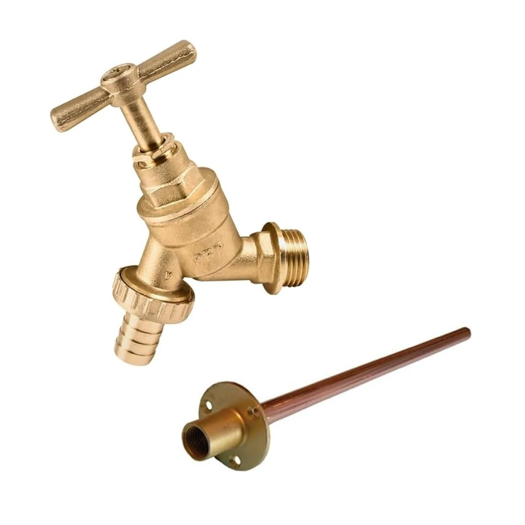 Outdoor Tap Kit, 1/2-Inch BSP, Copper Tube 15 x 35 cm, Wall Plate, Garden Bib Tap