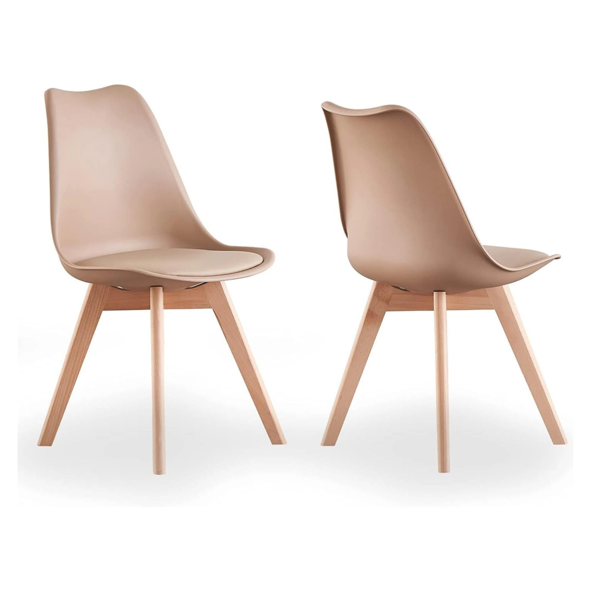 Single Set of 2/4/6 Retro Modern Dining Chairs – Lorenzo Plastic Chairs with Cushioned Pad Seat & Solid Beech Wooden Legs - Side Chair for Living Room Kitchen Office Lounge (Vanilla, Pack of 2)