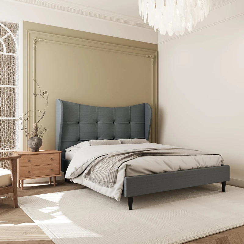Seconique Verona 5' King Bed in Grey Fabric