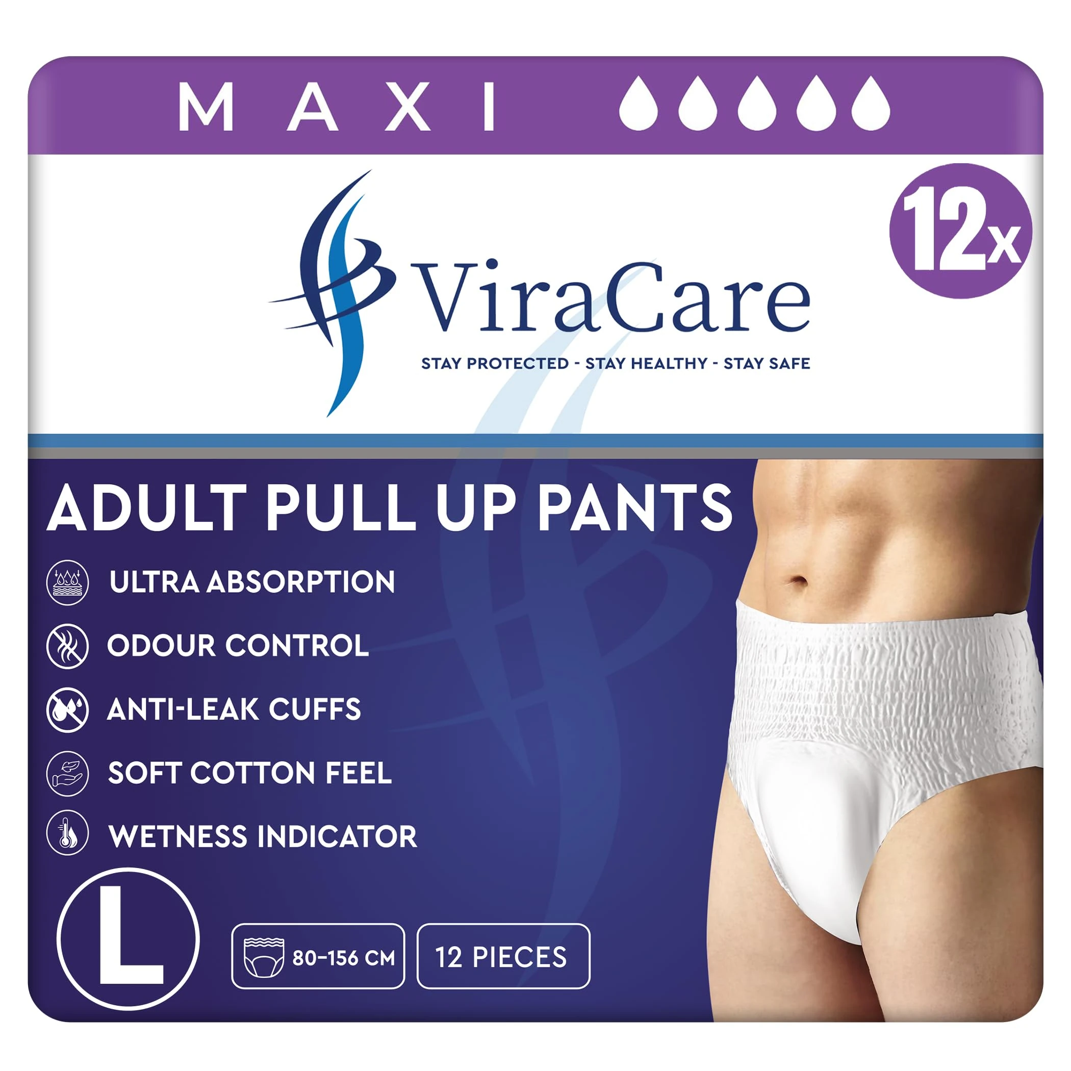 60 x Maxi Incontinence Pants Women & Men | Adults Diapers | Ultra Absorption and Soft-Stretch Waistband | Adults Pull Up Pants | Waist Size Large 80-156 cm | (5 Packs of 12, Large)