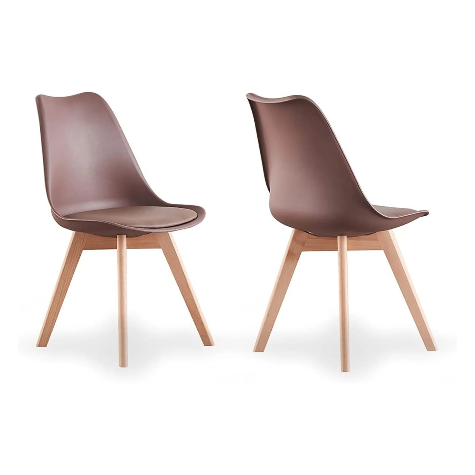 Single Set of 2/4/6 Retro Modern Dining Chairs – Lorenzo Plastic Chairs with Cushioned Pad Seat & Solid Beech Wooden Legs - Side Chair for Living Room Kitchen Office Lounge (Brown, Pack of 2)