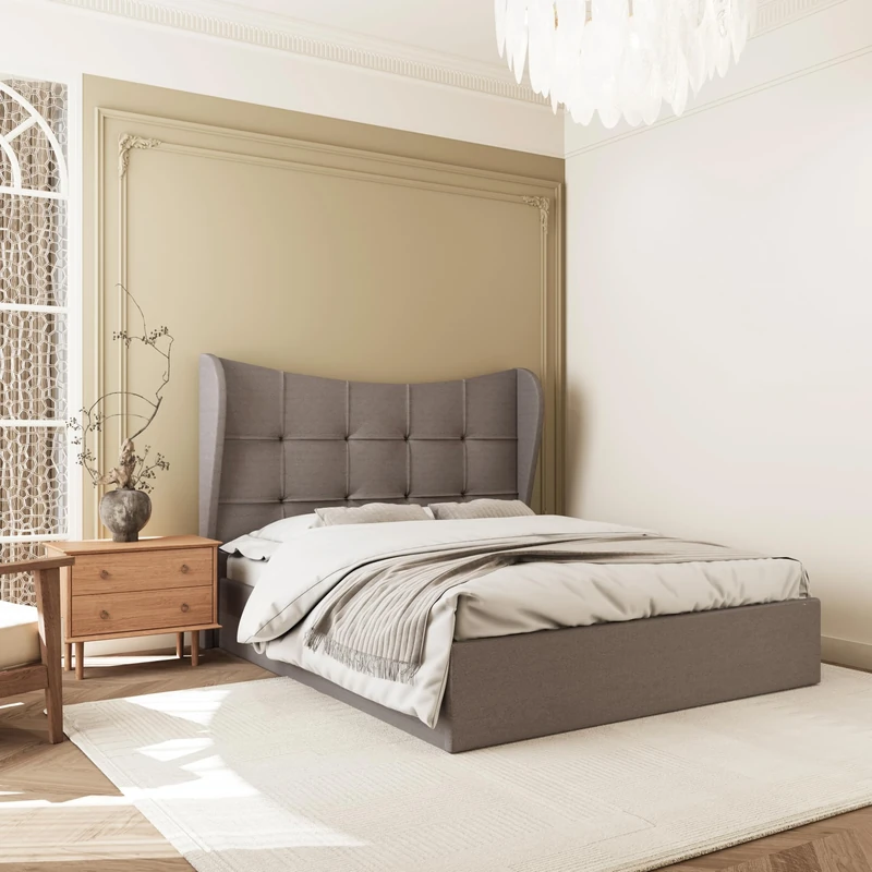 Seconique Verona 5' King Ottoman Gas Lift Storage Bed in Brown Fabric