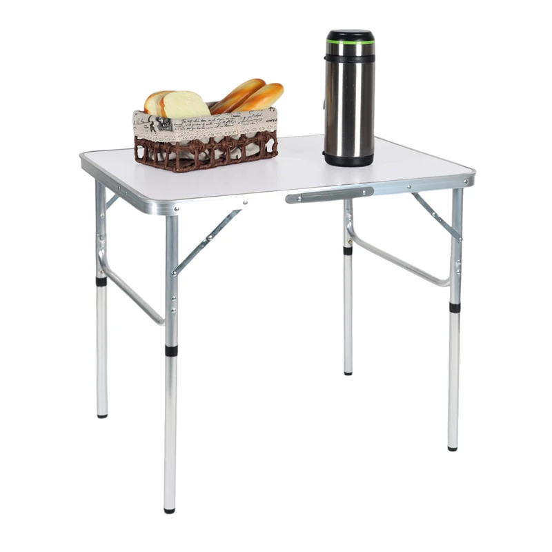 Relaxdays Camping Table, Folding, Height-Adjustable, HWD; 70x75x55 cm, Aluminium & MDF, Weatherproof, Outdoor, White