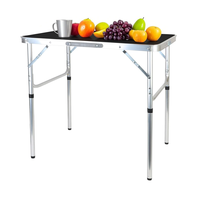 Relaxdays Camping Table, Folding, Height-Adjustable, HWD; 70x75x55 cm, Aluminium & MDF, Weatherproof, Outdoor, Black - Image 1