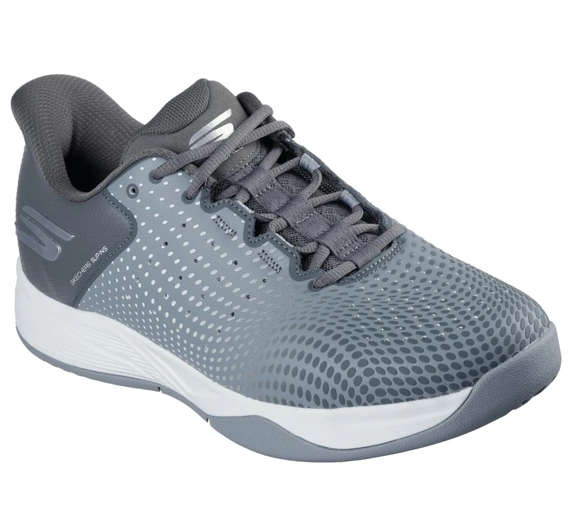 Skechers Men's Viper Court Reload Pickleball-Shoes, Grey Synthetic/Charcoal/Textile/Trim, 12 UK
