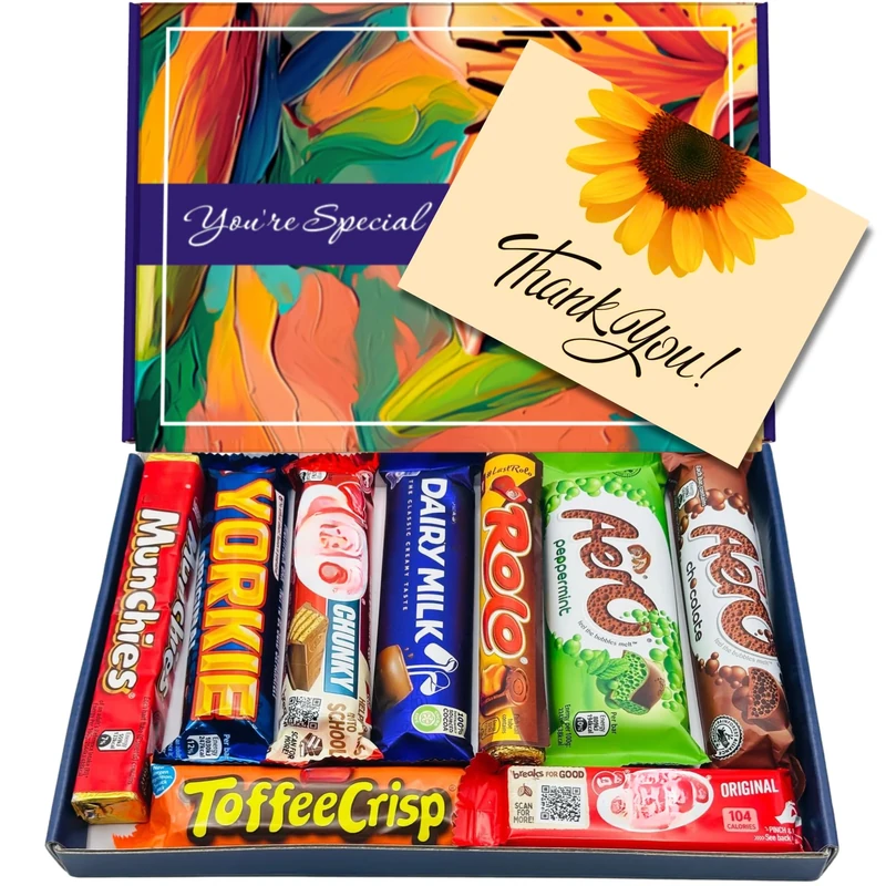 Luxury Chocolate Gift Box – Crispy & Classic Chocolate Treat Selection – Birthday & Thank You Hamper for All Ages (Thank You - Colourful)