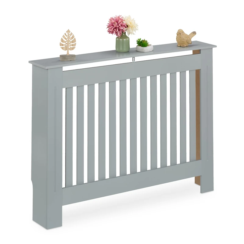 Relaxdays Radiator Cover, Cottage Style, HWD: 83 x 112 x 19 cm, Heating Surround Shelf, MDF, Cladding, Hideaway, Grey