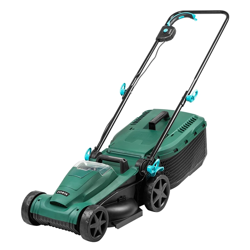 FORTE 21.6V 34cm Cordless Lawnmower with 4.0Ah Lithium Ion Battery, Fast Charger and Rear Roller. Powerful Battery Lawn Mower for Small to Medium Lawns (34cm Mower), Green