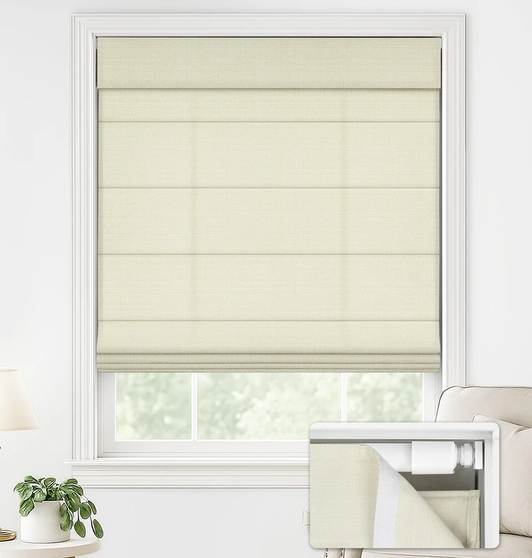 LazBlinds No Drill Roman Shades, Light Filtering, 26" W x 64" H, Cream