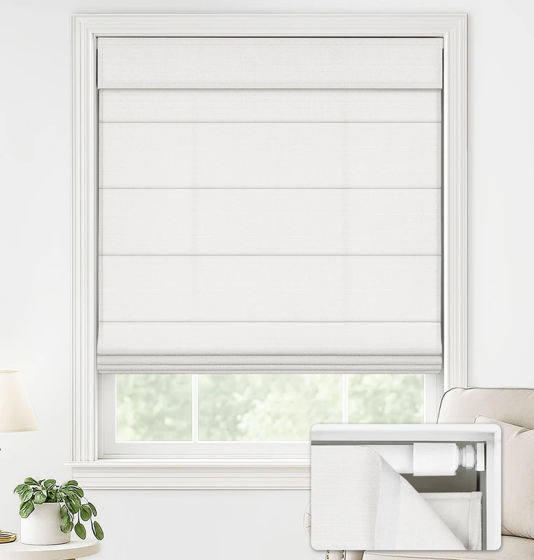 LazBlinds No Drill Roman Shades, Light Filtering, 25" W x 64" H, Off White