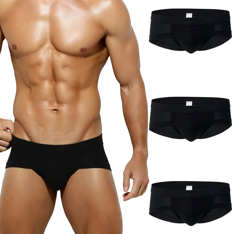 Arjen Kroos Men's Briefs Multipack Underwear Sexy Breathable Modal Boxer Briefs Tagless Trunks,(3 PACK),3*Black,S