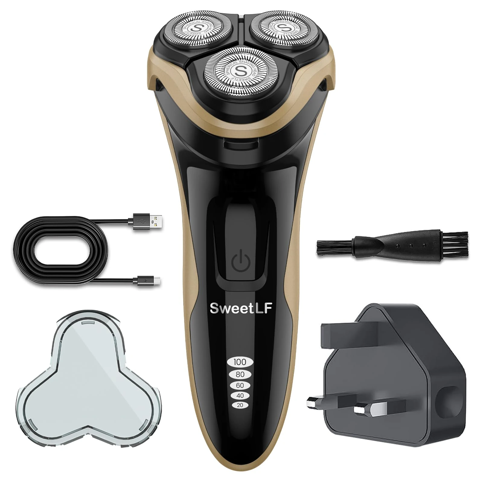 SweetLF Electric Razor for Men, 120 Min Shaving, Fast UK Adapter (1H Charging),100% Waterproof, Wet & Dry Rotary Shavers for Men with Pop-up Trimmer, LED Display, Brown
