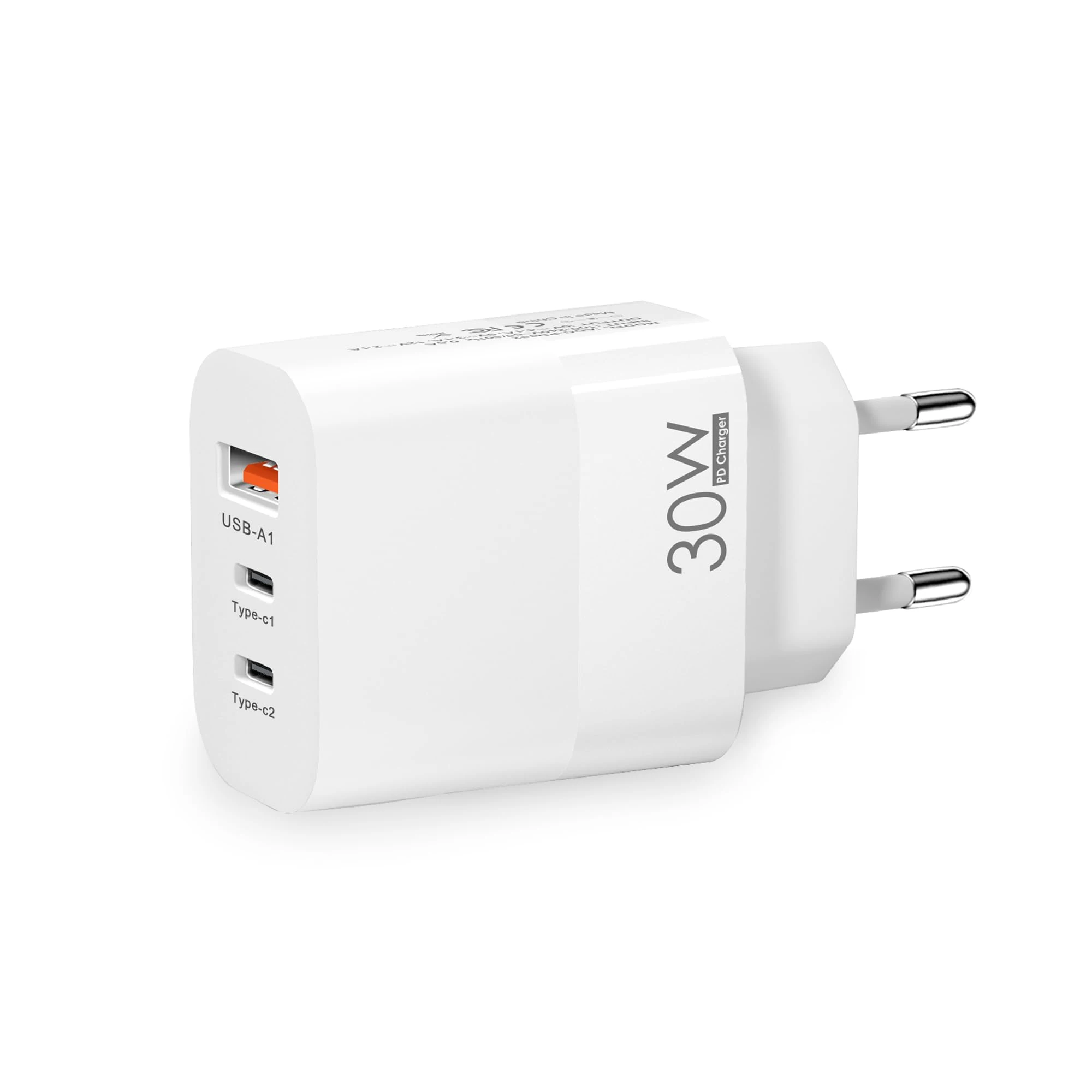 EU plug travel adapter charger, European wall adapter with 2 USB-C fast charging ports and 1 USB-A port, European universal fast charger compatible with iPhone and Samsung