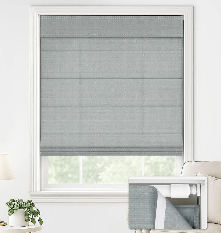 LazBlinds No Drill Roman Shades for Windows, Cordless Light Filtering Window Shades with UV Protection, Polyester Fabric for Bedroom & Living Room, 28" W x 64" H, Grey