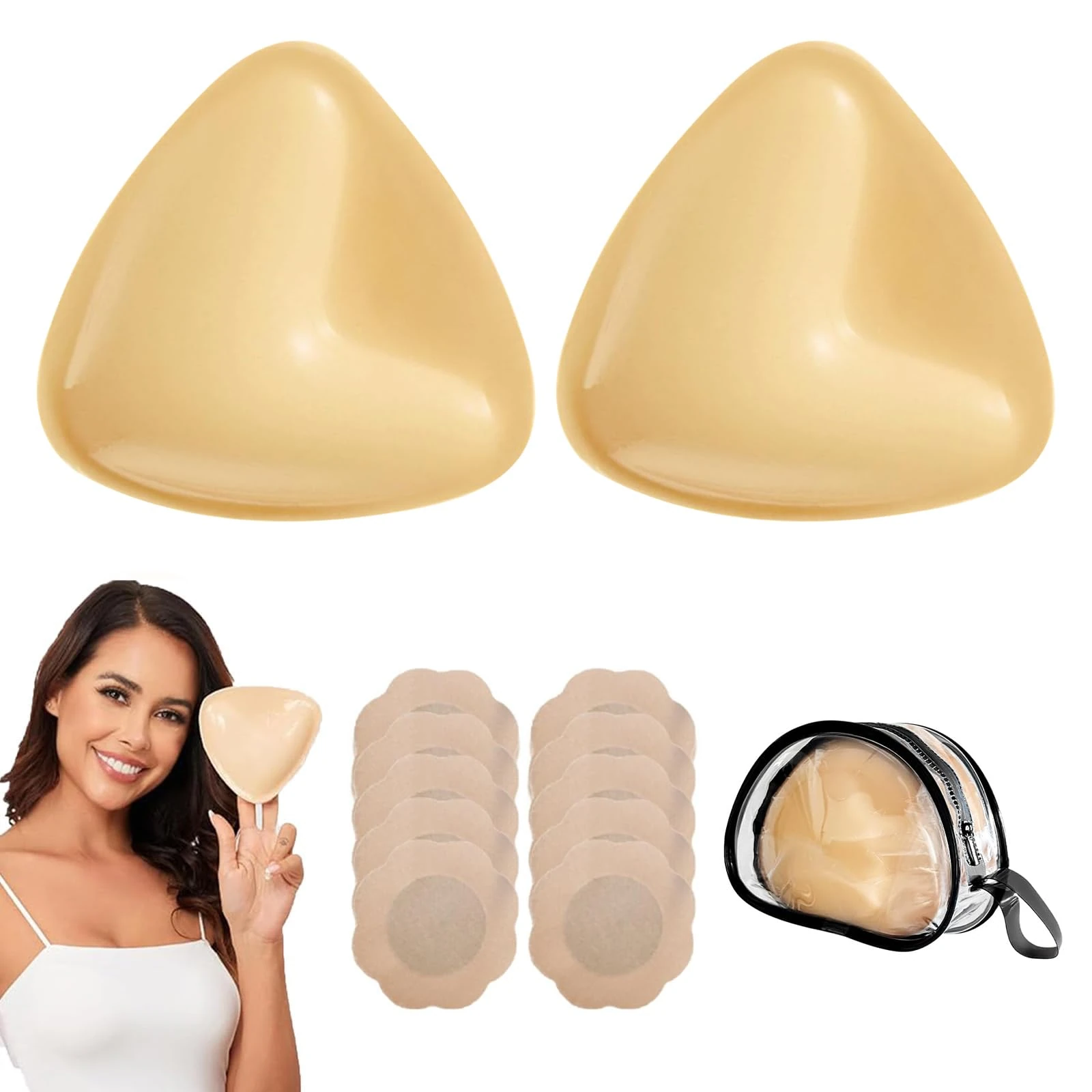 2 Pcs Double-Sided Sticky Push-Up Bra,Self-Adhesive Silicone Bra with Storage Bag, Waterproof Sticky Bras Pads for Women, Lift & Enhance A/B Cup, Invisible & Reusable for Wedding, Swimwear, Daily Wear